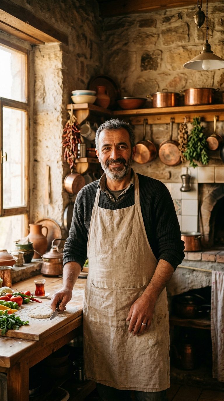 Abdulaziz Türkoğlu in his kitchen